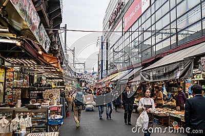 Ameyoko Market of Ueno with Crowd of Tourist Editorial Stock Photo