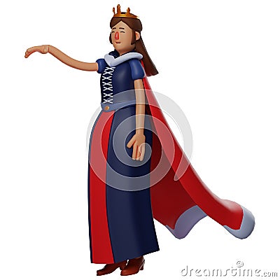 Amiable Queen Cartoon 3D Illustration wave hand Stock Photo