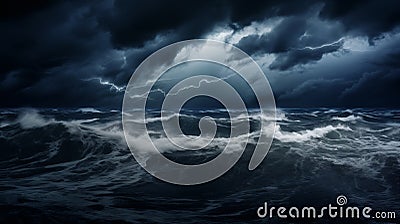 Choppy waves churn beneath menacing storm clouds above.AI Generated Stock Photo