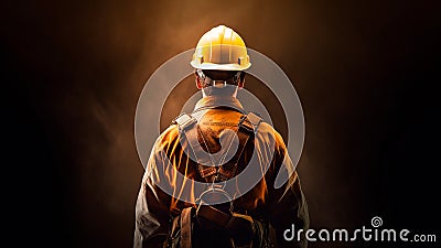 Amidst the darkness, a construction professional with hard hat. Generative AI Stock Photo