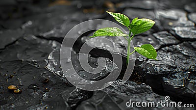 Tiny plant conquering concrete obstacles. Stock Photo