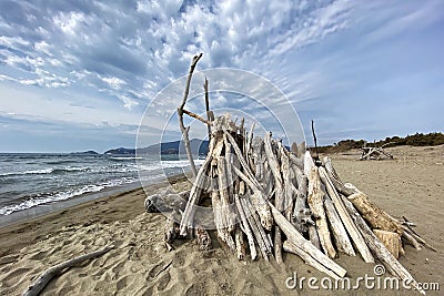 Untamed Beauty of Spiaggia della Feniglia: Nature's Canvas on Tuscany's Coast Stock Photo