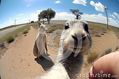 Kangaroos looking at the camera in the middle of the desert Stock Photo