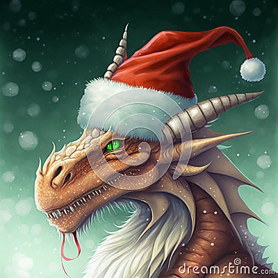 A dragon in Christmas hat Stock Photo