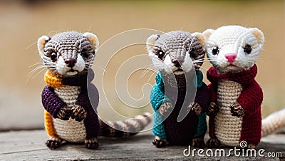 Amigurumi cute 3 three Ferrets Stock Photo