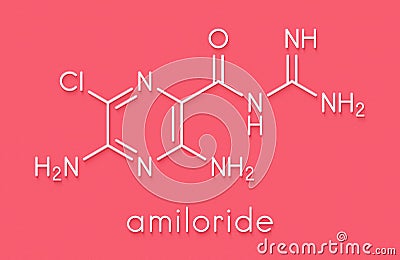 Amiloride diuretic drug molecule. Used in treatment of hypertension and congestive heart failure. Skeletal formula. Stock Photo