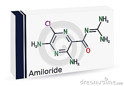 Amiloride molecule. It is pyrizine compound used to treat hypertension, congestive heart failure. Skeletal chemical formula. Paper Vector Illustration