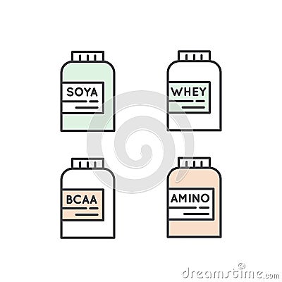 Amino, BCAA, Whey Protein, Soya Protein Pack Stock Photo