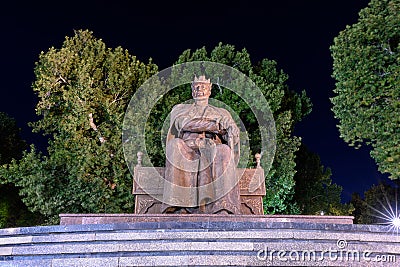 Amir Timur or Tamerlane monument in Samarkand city, Uzbekistan. Amir Temur was a Turco Mongol conqueror who founded the Editorial Stock Photo
