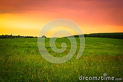 Amish Farm sunset Stock Photo