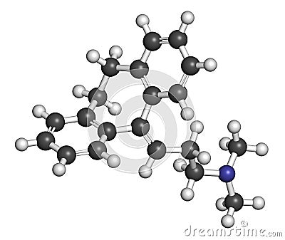 Amitryptiline tricyclic antidepressant drug molecule. Used in treatment of clinical depression Stock Photo