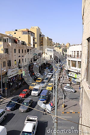 Amman, Jordan - May 18 2024: Cars in the oldtown on the busy Al-Hashemi street, view from above Editorial Stock Photo