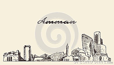 Amman skyline Jordan hand drawn vector sketch Vector Illustration