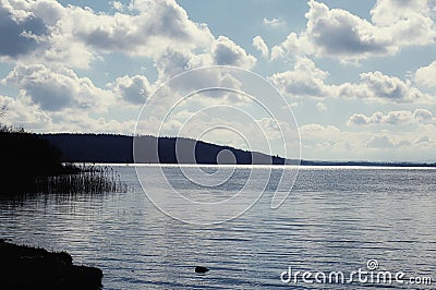 Ammersee Bavarian lake coastline in back light Stock Photo