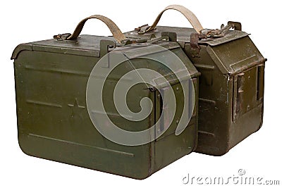 Ammo Can for ammunition belt for a 12.7 mm heavy machine gun DShK used by the former Soviet Union Stock Photo