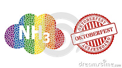 Distress Oktoberfest Stamp Seal and Spectrum Ammoniac Cloud Mosaic Icon of Spheres Vector Illustration