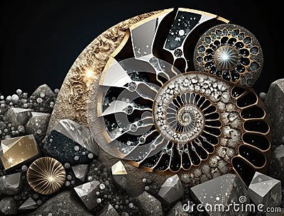 Ammonite fossil background created with Generative AI technology Stock Photo