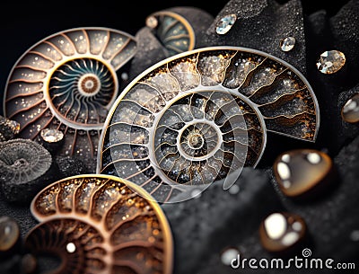 Ammonite fossil background created with Generative AI technology Stock Photo