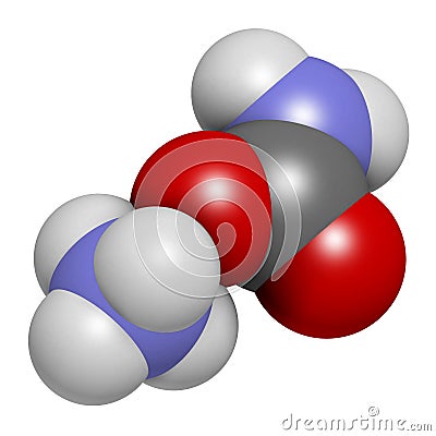 Ammonium carbamate, chemical structure. 3D rendering. Atoms are represented as spheres with conventional color coding: hydrogen ( Stock Photo