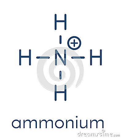 Ammonium cation. Protonated form of ammonia. Skeletal formula. Vector Illustration
