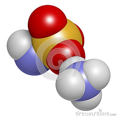 Ammonium sulfamate herbicide (weed killer) molecule. 3D rendering. Atoms are represented as spheres with conventional color Stock Photo