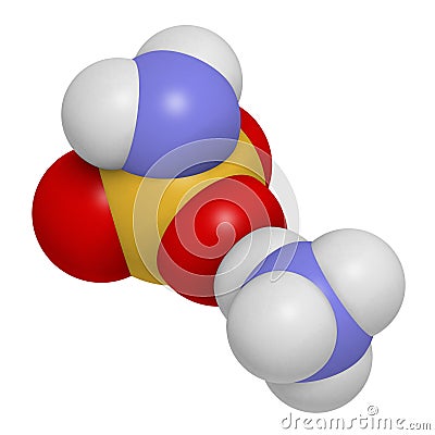 Ammonium sulfamate herbicide (weed killer) molecule. 3D rendering. Atoms are represented as spheres with conventional color Stock Photo