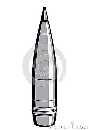 Ammunition. 155mm artillery shell. High explosive rounde. Isolated. Cartoon Illustration