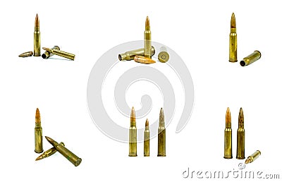 Ammunition on white background. A group bullets for a gun isolated on white background Stock Photo