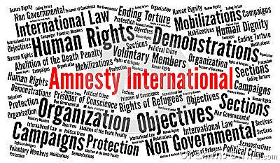 Amnesty International word cloud concept Cartoon Illustration