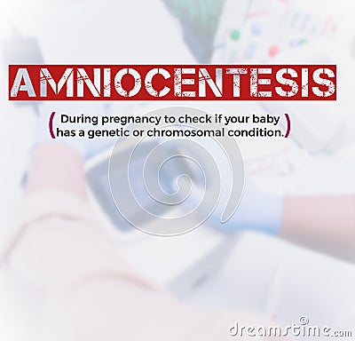 Amniocentesis (amniotic fluid test). a test done during pregnancy (15 to 20 weeks). Stock Photo