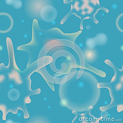 Amoeba Proteus and Infusoria Colorful Seamless Background Cartoon Illustration