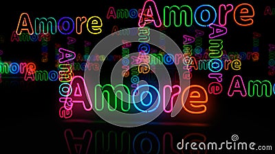 Amore love symbol neon light 3d illustration Cartoon Illustration