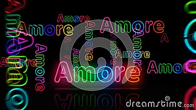 Amore love symbol neon light 3d illustration Cartoon Illustration