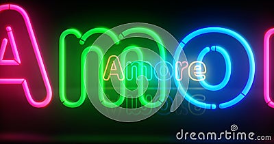 Amore love symbol neon light 3d illustration Cartoon Illustration