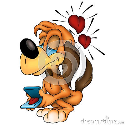 Amorous dog and gift Cartoon Illustration