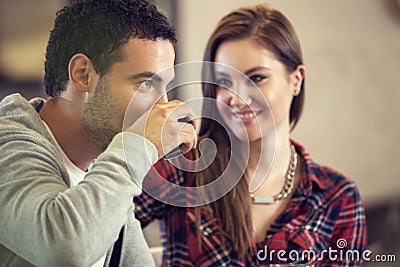 Amorous girl looking her boyfriend Stock Photo