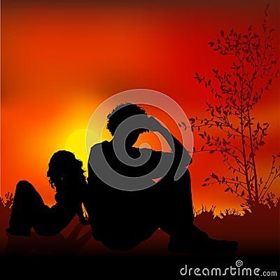 Amorous Man and Girl Vector Illustration