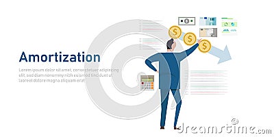 amortization accounting technique to periodically lower the book value of a loan or intangible asset over time Vector Illustration