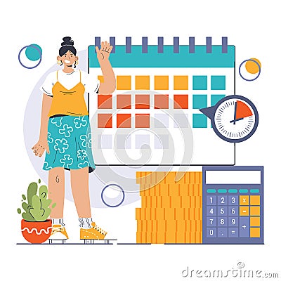 Amortization and depreciation set. Calculating the value for business assets Vector Illustration