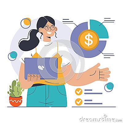 Amortization and depreciation set. Calculating the value for business assets Vector Illustration