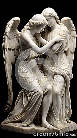 Amour and Psyche white marble statue epic generative AI Stock Photo