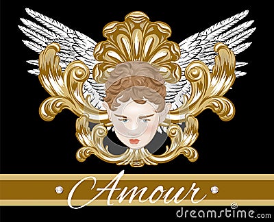 Amour. Vector hand drawn illustration of cupid with wings isolated. Vector Illustration