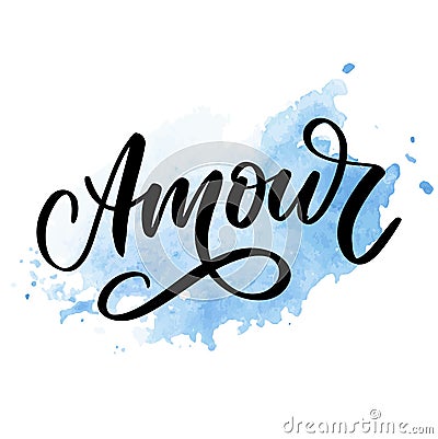 Amour. Vector handwritten lettering with hand drawn flowers. Template for card, poster, banner, print for t-shirt, pin, badge, Stock Photo