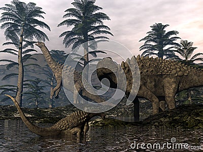 Ampelosaurus dinosaurs family - 3D render Stock Photo