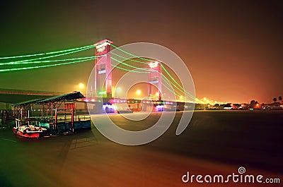 Ampera Bridge at Night, Palembang, Indonesia Stock Photo