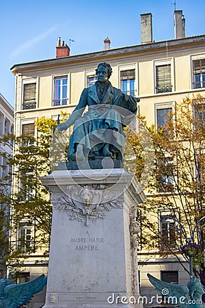Ampere square and the monument to Andre-Marie Ampere Editorial Stock Photo