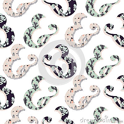 Ampersand floral seamless vector pattern. Vector Illustration