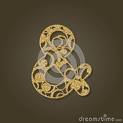 Ampersand for laser cutting.Round gold pattern. Vector Illustration