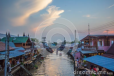 Amphawa district,Samut Songkhram Province,Thailand on April 12,2019:Attractive scene of Amphawa Floating Market. Editorial Stock Photo