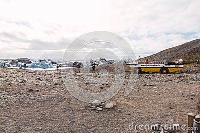 Amphibian vehicle in glacier lagoon in Iceland Editorial Stock Photo